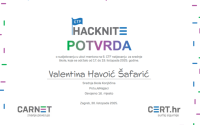 Učenici Srednje škole Konjščina postigli 16. mjesto na 6. CTF Hacknite natjecanju
