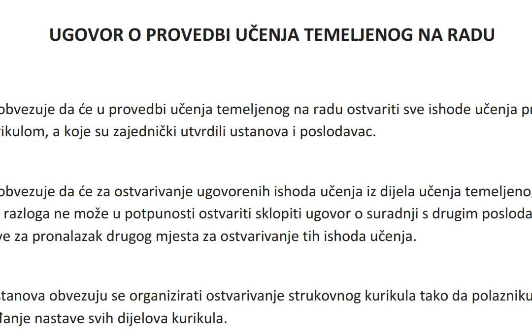 Ugovor o provedbi učenja temeljenog na radu